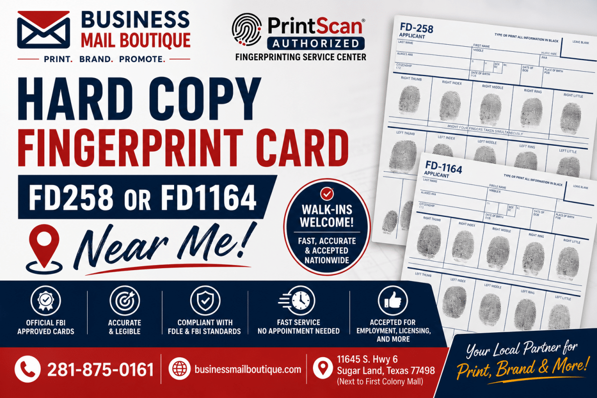 Hard Copy Fingerprint Card FD258 or FD1164