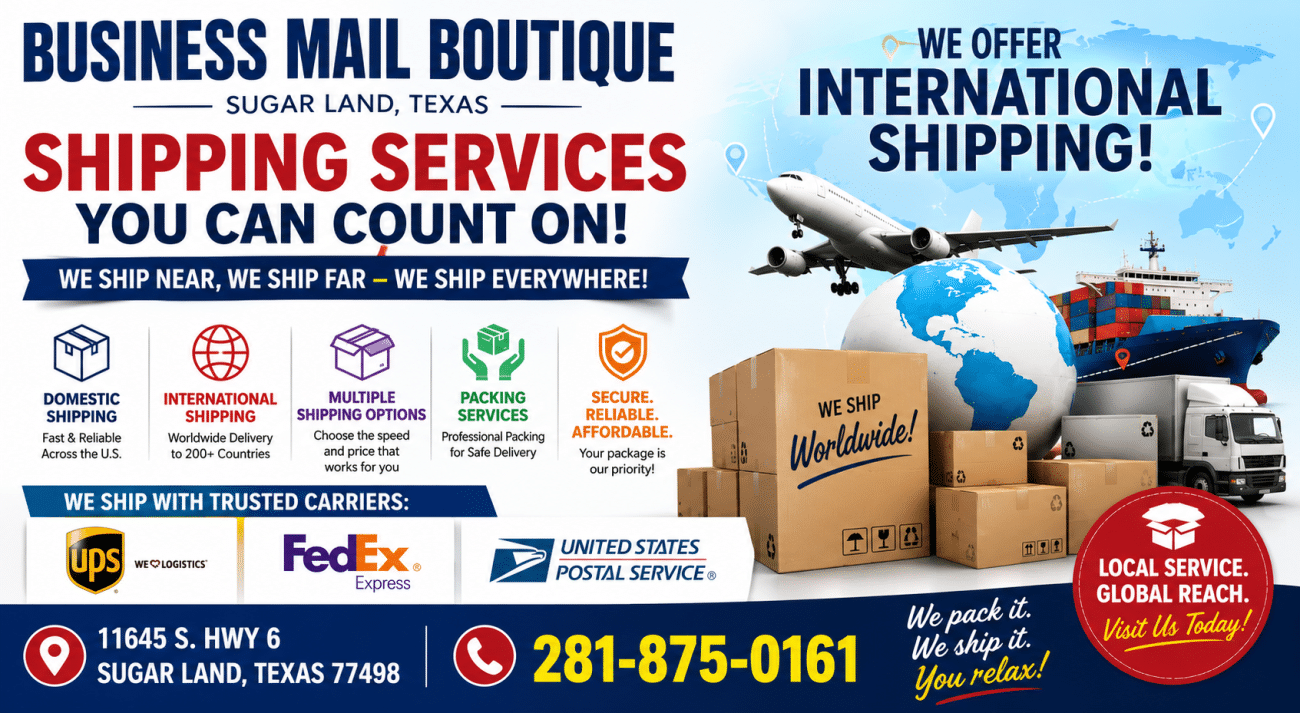 International shipping in Sugar Land