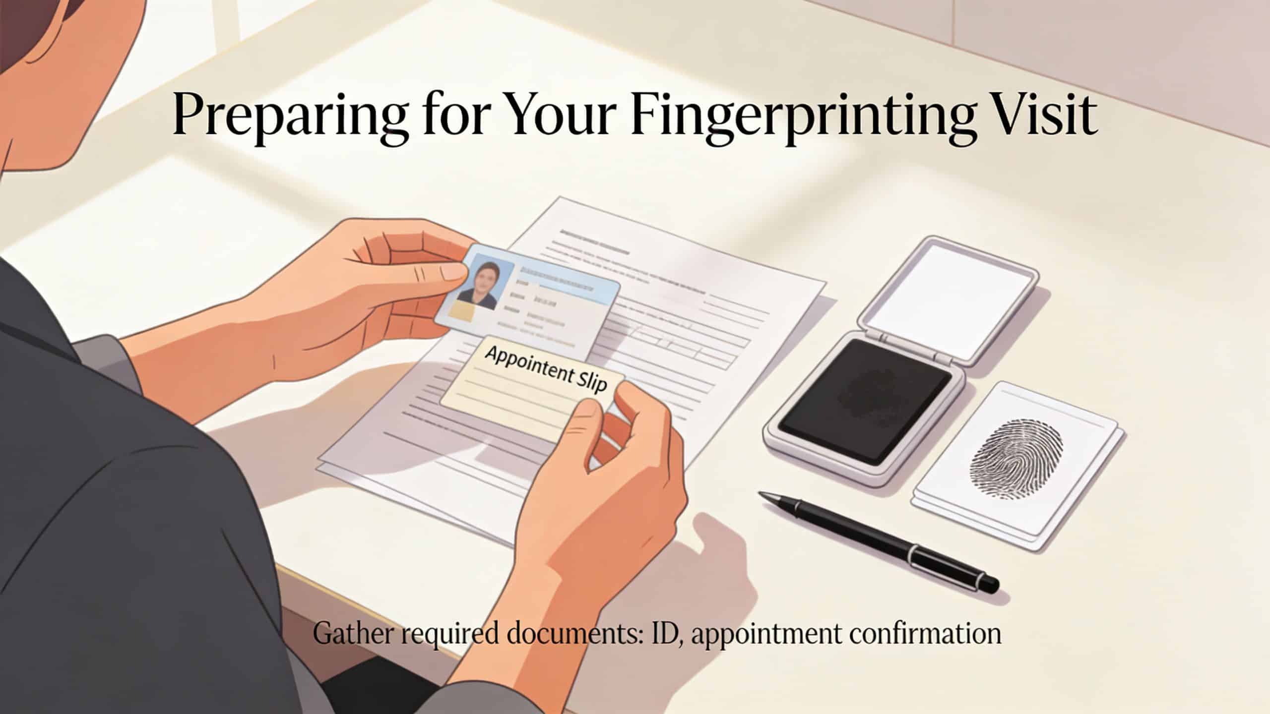 A person holding an identification card and an appointment slip while preparing for a fingerprinting visit.