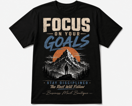 Focus On Your Goals Motivational T-Shirt | Stay Disciplined Graphic Tee | Inspirational Mountain Shirt | Unisex Success Mindset Apparel