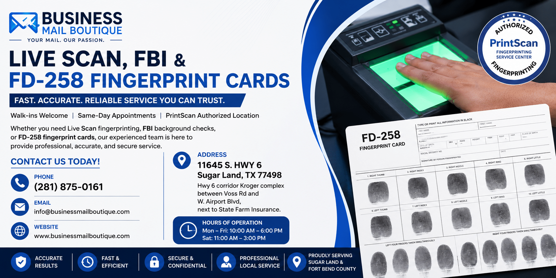 Live Scan, FBI & FD-258 Fingerprint Cards