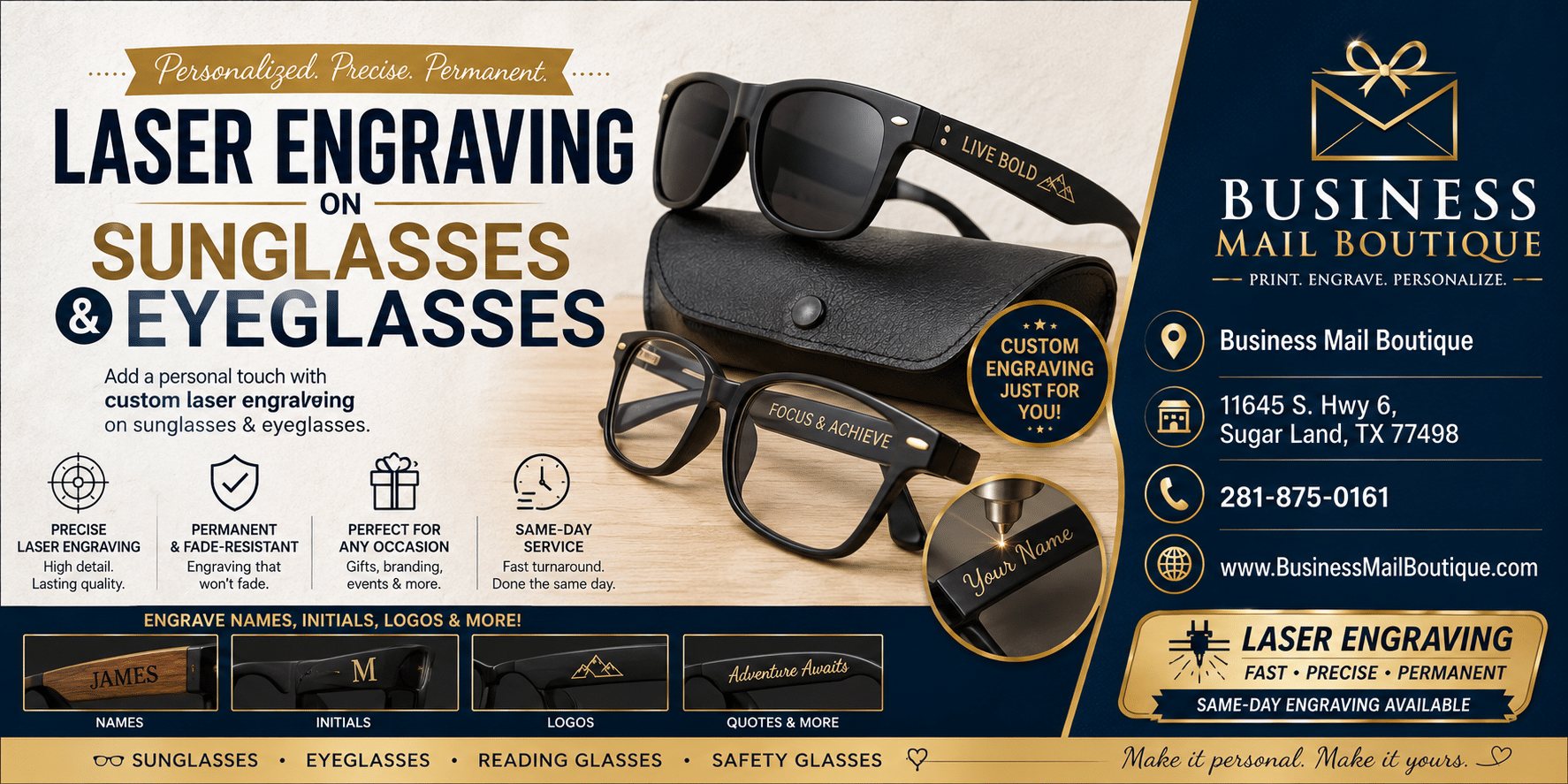 Laser Engraving on Sunglasses & Eyeglasses